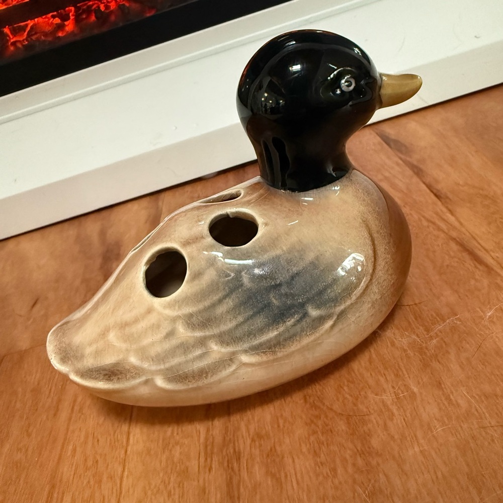 Ceramic Duck Figurine - Black and Tan